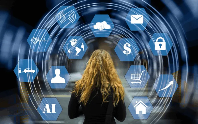 AI in Everyday Life Illustration of everyday uses of artificial intelligence, featuring smart home devices, voice assistants, and AI-powered smartphones in daily routines.