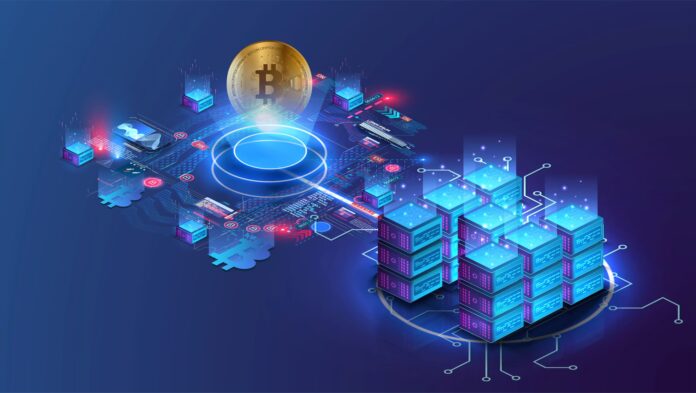 Exploring-the-Impact-of-blockchain Visual representation of blockchain technology illustrating interconnected blocks and digital transactions.