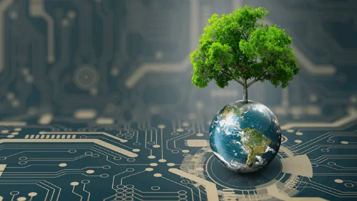 Green Technology Innovations How Tech Is Tackling Climate Change Green technology innovations symbolized by a tree growing from Earth on a digital circuit board background