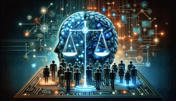 ai ethicss Man interacting with AI robot, representing ethical challenges and responsible innovation in artificial intelligence.