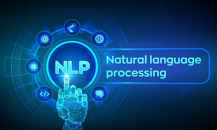 natural-language-processing Futuristic illustration of Natural Language Processing (NLP) technology with a digital hand interacting with AI interface