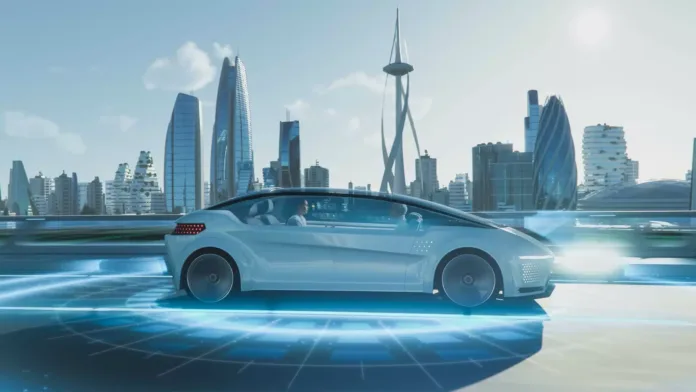 Navigating-the-future-of-autonomous-vehicles-scaled-1-jpg Futuristic autonomous vehicle driving through a smart city with digital interface overlay