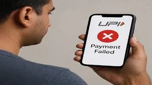 UPI Transaction Failed smartphone screen showing failed UPI transaction with warning icon and money transfer interface