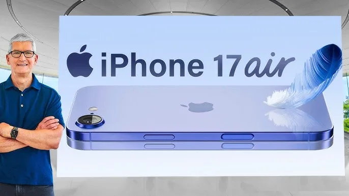 iPhone-17-Air-leak iPhone 17 Air teaser image showcasing ultra-slim design with Apple executive standing beside promotional banner