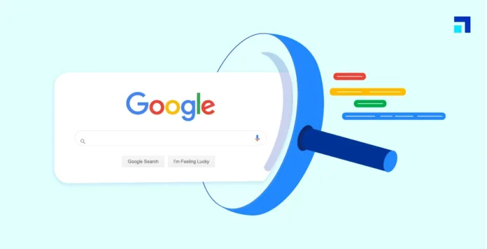 advanced-google-search-tricks-youre-not-using-but-should-be Illustration of Google search bar under a magnifying glass, representing advanced Google search tricks and smart searching techniques.